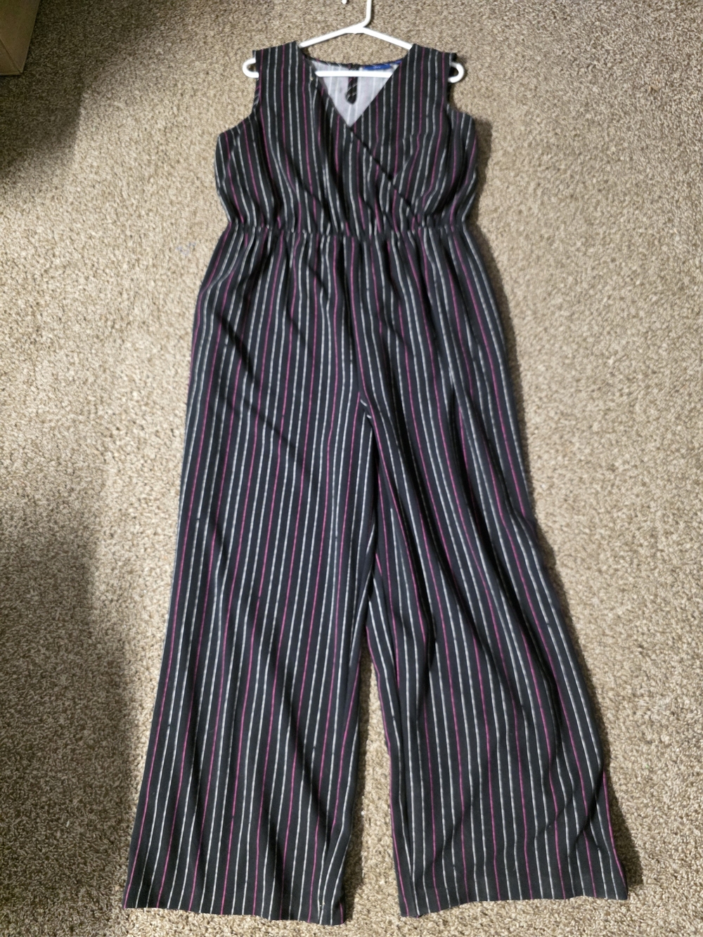 Apt. 9 Black Jumpsuit with Pink & White Stripes